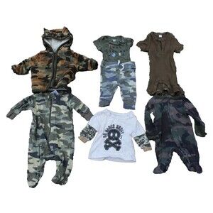 Baby Boy Clothes Lot of 7 Pieces Newborn Camouflage Camo Jacket Sleeper Pants